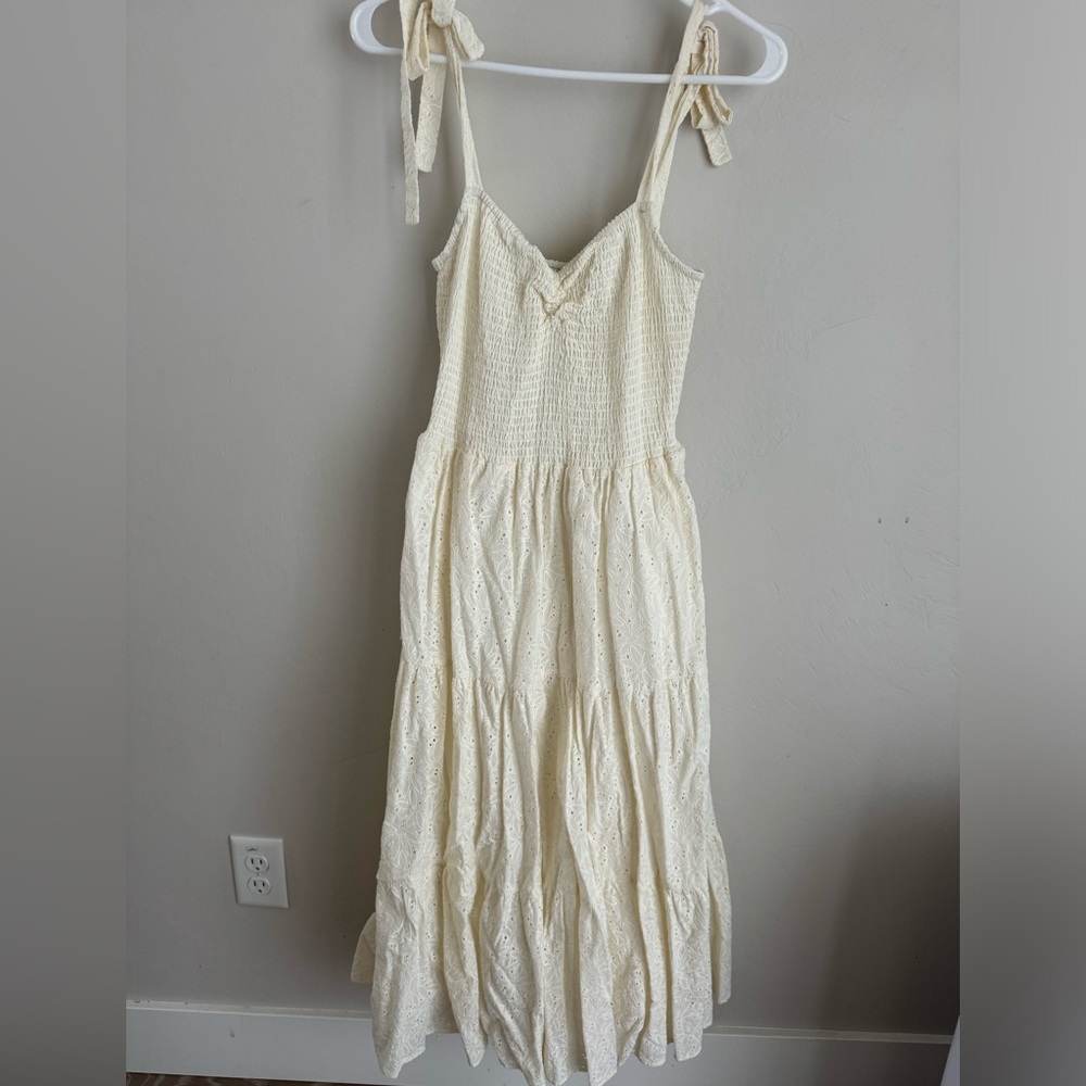 Madewell eyelet lucie tie strap tiered dress